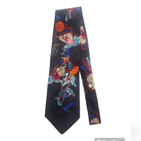 VINTAGE Looney Tunes Necktie Mens Black Taz Daffy Duck Basketball Tie Career Dad - Picture 1 of 9